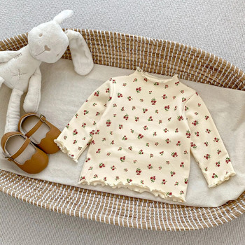 MiniAinis Φθινόπωρο Χειμώνας μωρό Ξύλινο αυτί μακρυμάνικο μπλουζάκι για κορίτσια Βαμβακερό κοστούμι σκι Κορίτσι Υπόστρωμα Ευέλικτο κορυφαία παιδικά ρούχα