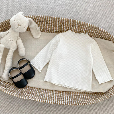 MiniAinis Rudens Ziemas Bērnu Koka Ausu Mala Garām Piedurknēm T-krekls Meiteņu Kokvilnas Slēpošanas Kostīms Meiteņu Apakšslānis Daudzpusīgi Top Bērnu Apģērbi