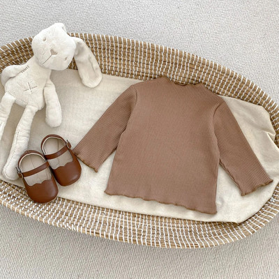 MiniAinis Rudens Ziemas Bērnu Koka Ausu Mala Garām Piedurknēm T-krekls Meiteņu Kokvilnas Slēpošanas Kostīms Meiteņu Apakšslānis Daudzpusīgi Top Bērnu Apģērbi