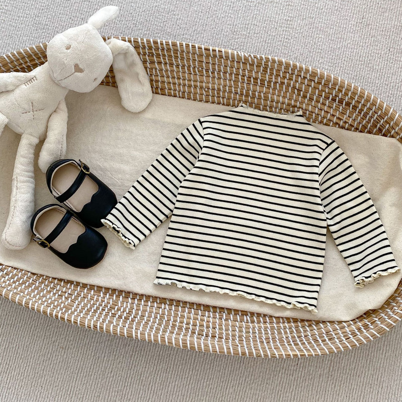 MiniAinis Rudens Ziemas Bērnu Koka Ausu Mala Garām Piedurknēm T-krekls Meiteņu Kokvilnas Slēpošanas Kostīms Meiteņu Apakšslānis Daudzpusīgi Top Bērnu Apģērbi