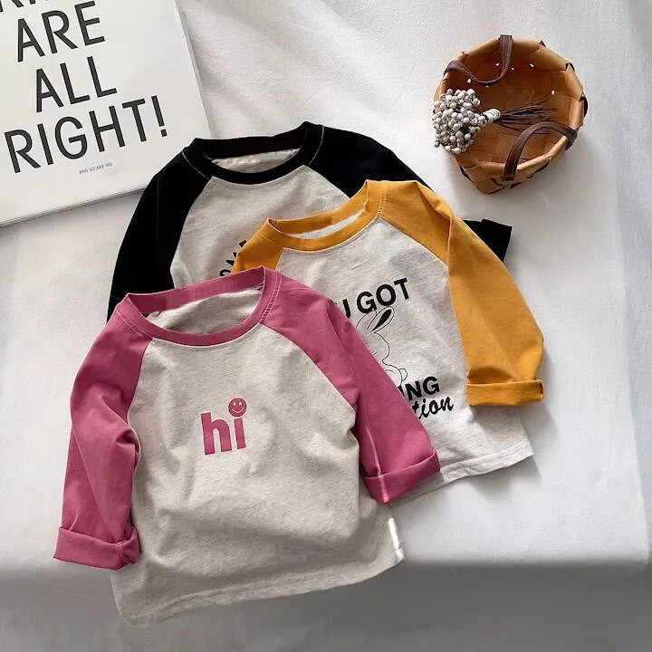 Laste T-särgid 2023 Sügis T-särk lastele Pikkade varrukatega Tüdrukutele Topid Poistele T-särgid 1–10-aastastele Koolibeebipluus Väikelaste ülerõivad