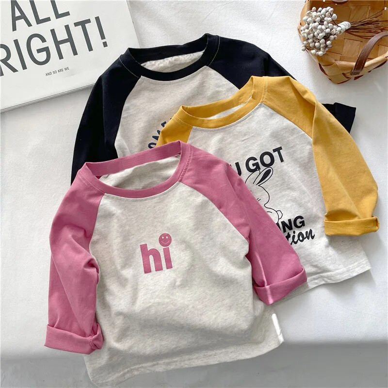 Laste T-särgid 2023 Sügis T-särk lastele Pikkade varrukatega Tüdrukutele Topid Poistele T-särgid 1–10-aastastele Koolibeebipluus Väikelaste ülerõivad