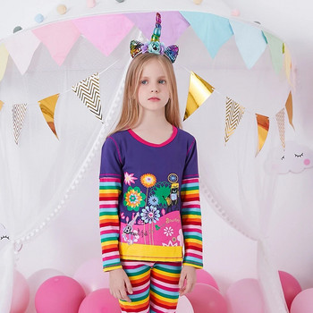 DXTON Kids Rainbow ριγέ casual μπλουζάκια και μπλουζάκια για κορίτσια με φλοράλ στάμπα μακρυμάνικο φθινοπωρινό ανοιξιάτικο μπλουζάκι Παιδικό μπλουζάκι 100% βαμβάκι