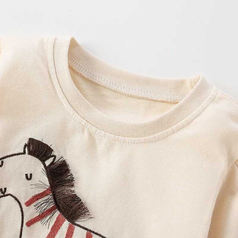 2023. aasta tüdrukute pikkade varrukatega puuvillane T-särk väikese hobusega, armsad lapsed, kevadised ja sügisesed topid 2–7-aastastele lastele