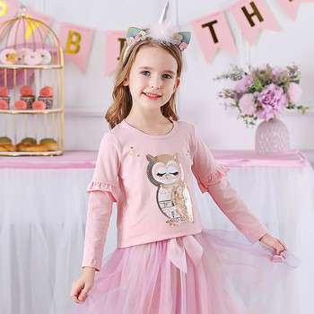 VIKITA Κοριτσίστικα ροζ φόρεμα Παιδικά κουκουβάγια με παγιέτες Μπλουζάκια από κινούμενα σχέδια για κορίτσια Φθινόπωρο Άνοιξη Χειμώνας Μακρυμάνικα βαμβακερά μπλουζάκια και μπλουζάκια