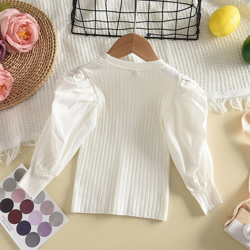 Lācis Vadonis Blūze Meitenes Puff ar garām piedurknēm Bērnu Meiteņu krekls Balta Blūze Topi Bērnu Apģērbi Mazuļi Toddler Skolas Princese