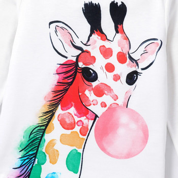 PatPat Kid Girl Giraffe Print Μακρυμάνικο λευκό μπλουζάκι