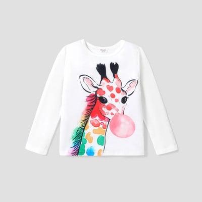 PatPat Kid Girl Giraffe Print Μακρυμάνικο λευκό μπλουζάκι