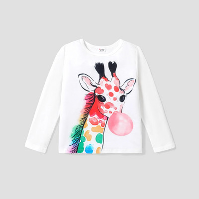 PatPat Kid Girl Giraffe Print pikkade varrukatega valge särk