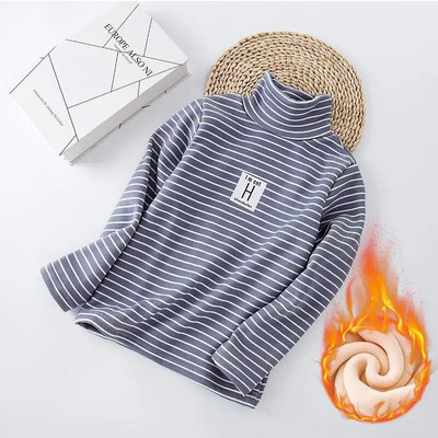 Zimska majica za dječake, prugaste majice i majice za djevojčice, plišane zadebljane dolčevite s dugim rukavima, gornje donje rublje, dječja odjeća