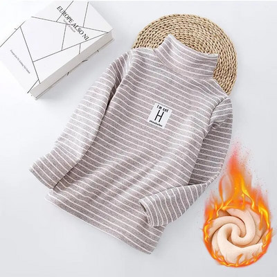 Zimska majica za dječake, prugaste majice i majice za djevojčice, plišane zadebljane dolčevite s dugim rukavima, gornje donje rublje, dječja odjeća