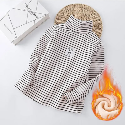 Zimska majica za dječake, prugaste majice i majice za djevojčice, plišane zadebljane dolčevite s dugim rukavima, gornje donje rublje, dječja odjeća