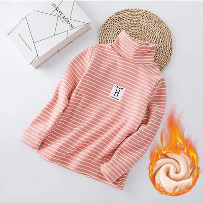 Zimska majica za dječake, prugaste majice i majice za djevojčice, plišane zadebljane dolčevite s dugim rukavima, gornje donje rublje, dječja odjeća