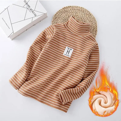 Zimska majica za dječake, prugaste majice i majice za djevojčice, plišane zadebljane dolčevite s dugim rukavima, gornje donje rublje, dječja odjeća