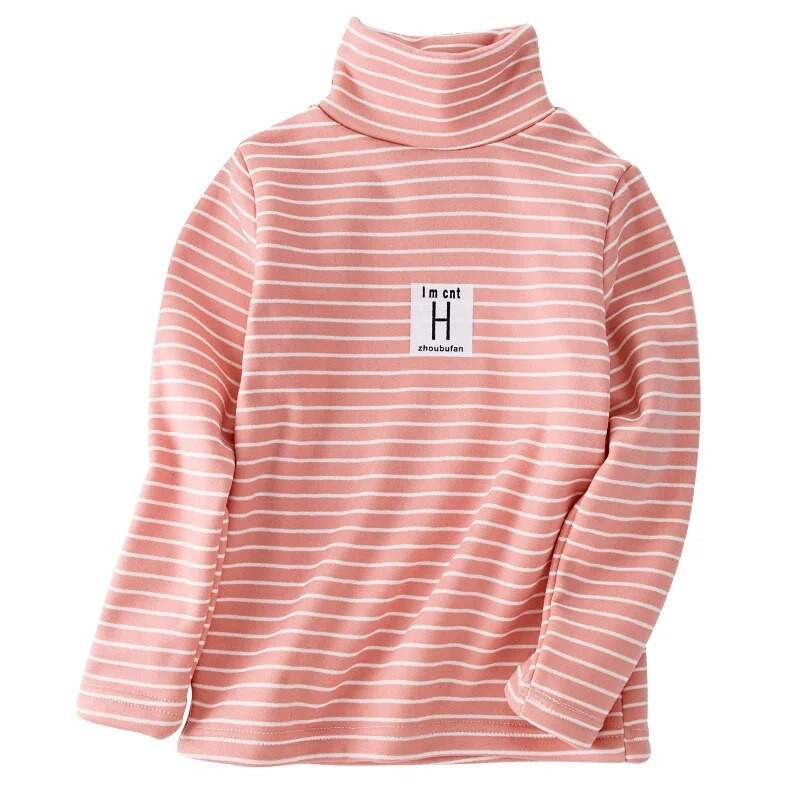 Zimska majica za dječake, prugaste majice i majice za djevojčice, plišane zadebljane dolčevite s dugim rukavima, gornje donje rublje, dječja odjeća