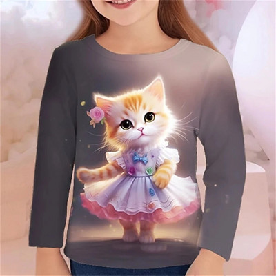 Kawail Loomad Kassi 3D Prinditud Pikad Tärgid Lastele Suvine Mood vabaaja poiss Tüdruk Unisex Ümarkaelus T-särk T-särk Tüdrukute Riided