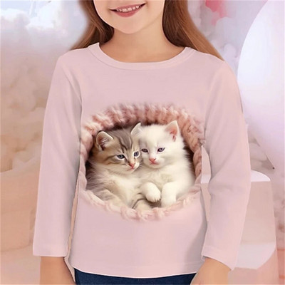 Kawail Loomad Kassi 3D Prinditud Pikad Tärgid Lastele Suvine Mood vabaaja poiss Tüdruk Unisex Ümarkaelus T-särk T-särk Tüdrukute Riided