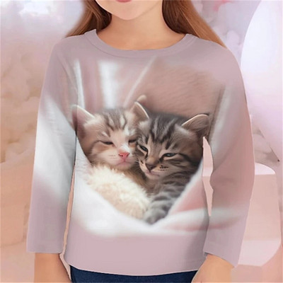 Kawail Loomad Kassi 3D Prinditud Pikad Tärgid Lastele Suvine Mood vabaaja poiss Tüdruk Unisex Ümarkaelus T-särk T-särk Tüdrukute Riided