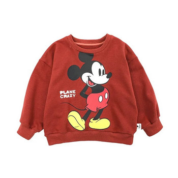 Качулки с дълги ръкави на марката Mickey Disney за бебета, момчета, момичета, носени от деца, сладки, свободни памучни пуловери, нови тениски с О-образно деколте