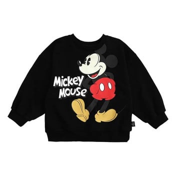 Качулки с дълги ръкави на марката Mickey Disney за бебета, момчета, момичета, носени от деца, сладки, свободни памучни пуловери, нови тениски с О-образно деколте