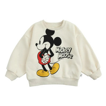 Качулки с дълги ръкави на марката Mickey Disney за бебета, момчета, момичета, носени от деца, сладки, свободни памучни пуловери, нови тениски с О-образно деколте