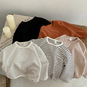 Bērnu apakšveļas krekls Zēniem un meitenēm Rudens Apģērbs Apakškakla T-krekls Bērnu Svītras Garām Piedurknēm Bērnu Apģērbi