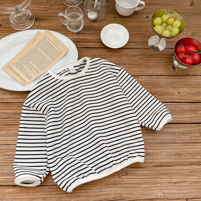 Bērnu apakšveļas krekls Zēniem un meitenēm Rudens Apģērbs Apakškakla T-krekls Bērnu Svītras Garām Piedurknēm Bērnu Apģērbi