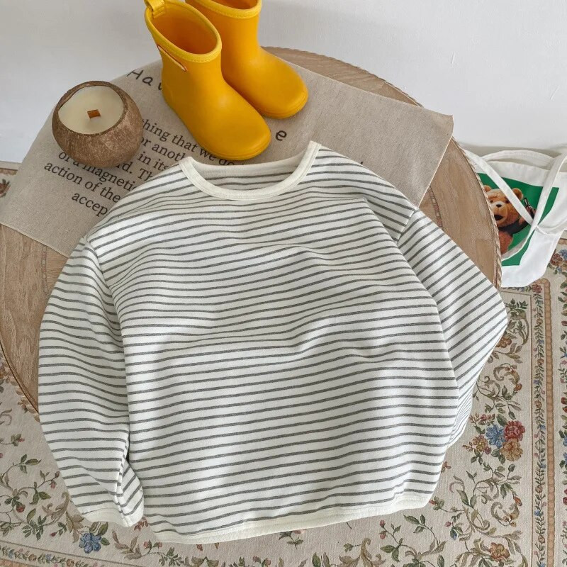 Bērnu apakšveļas krekls Zēniem un meitenēm Rudens Apģērbs Apakškakla T-krekls Bērnu Svītras Garām Piedurknēm Bērnu Apģērbi