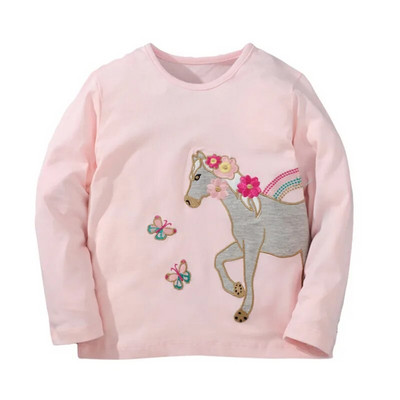 Meiteņu T krekli ar vienradža apdruku Pārdodu rudens pavasara mazuļu bērnu blūze ar garām piedurknēm bērnu kostīms