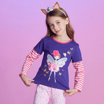 DXTON Φθινοπωρινά T-shirts για κορίτσια Μακρυμάνικα βαμβακερά Παιδικά μπλουζάκια πεταλούδα ριγέ Παιδικά casual Tees Cartoon Toddlers T-shirt Ρούχα