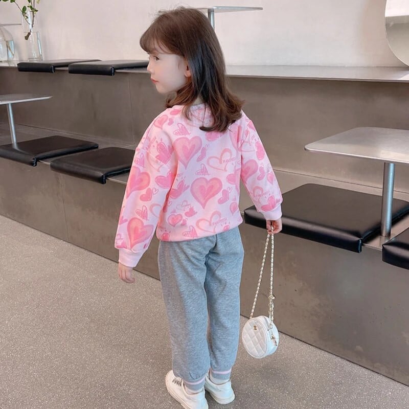 Mergaičių megztinis pavasario ir rudens meilės margintas vaikiškas megztinis 3-8 metų vaikiškas mados universalus rožinis ilgomis rankovėmis