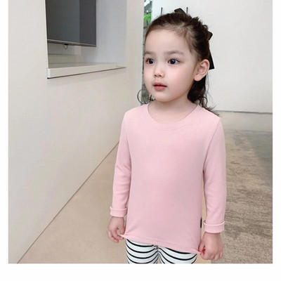 Rudens pavasara kokvilnas bērnu T-krekls Meiteņu T-krekli Garām piedurknēm Balts Krekls Bērnu Topi Zīdaiņu Apģērbi Vienkrāsains krekls