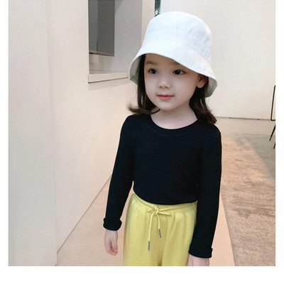 Rudens pavasara kokvilnas bērnu T-krekls Meiteņu T-krekli Garām piedurknēm Balts Krekls Bērnu Topi Zīdaiņu Apģērbi Vienkrāsains krekls