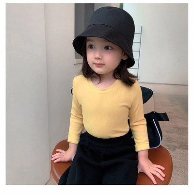 Rudens pavasara kokvilnas bērnu T-krekls Meiteņu T-krekli Garām piedurknēm Balts Krekls Bērnu Topi Zīdaiņu Apģērbi Vienkrāsains krekls