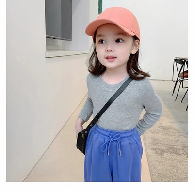 Rudens pavasara kokvilnas bērnu T-krekls Meiteņu T-krekli Garām piedurknēm Balts Krekls Bērnu Topi Zīdaiņu Apģērbi Vienkrāsains krekls