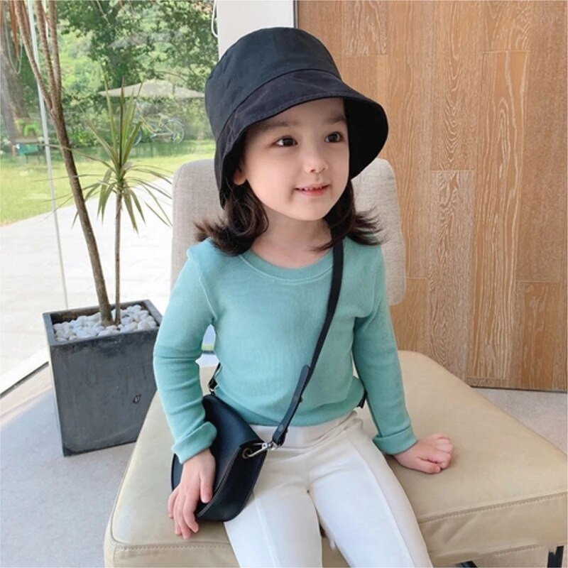 Rudens pavasara kokvilnas bērnu T-krekls Meiteņu T-krekli Garām piedurknēm Balts Krekls Bērnu Topi Zīdaiņu Apģērbi Vienkrāsains krekls