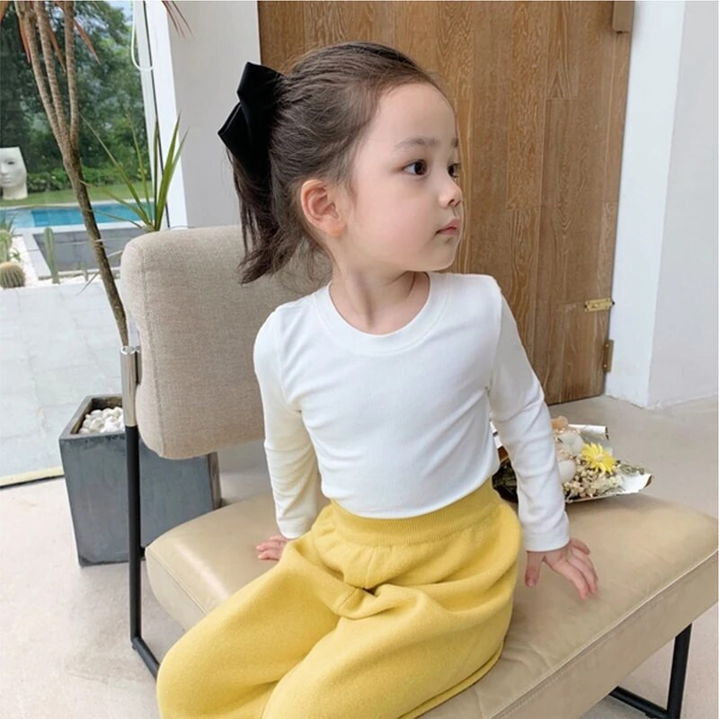 Rudens pavasara kokvilnas bērnu T-krekls Meiteņu T-krekli Garām piedurknēm Balts Krekls Bērnu Topi Zīdaiņu Apģērbi Vienkrāsains krekls