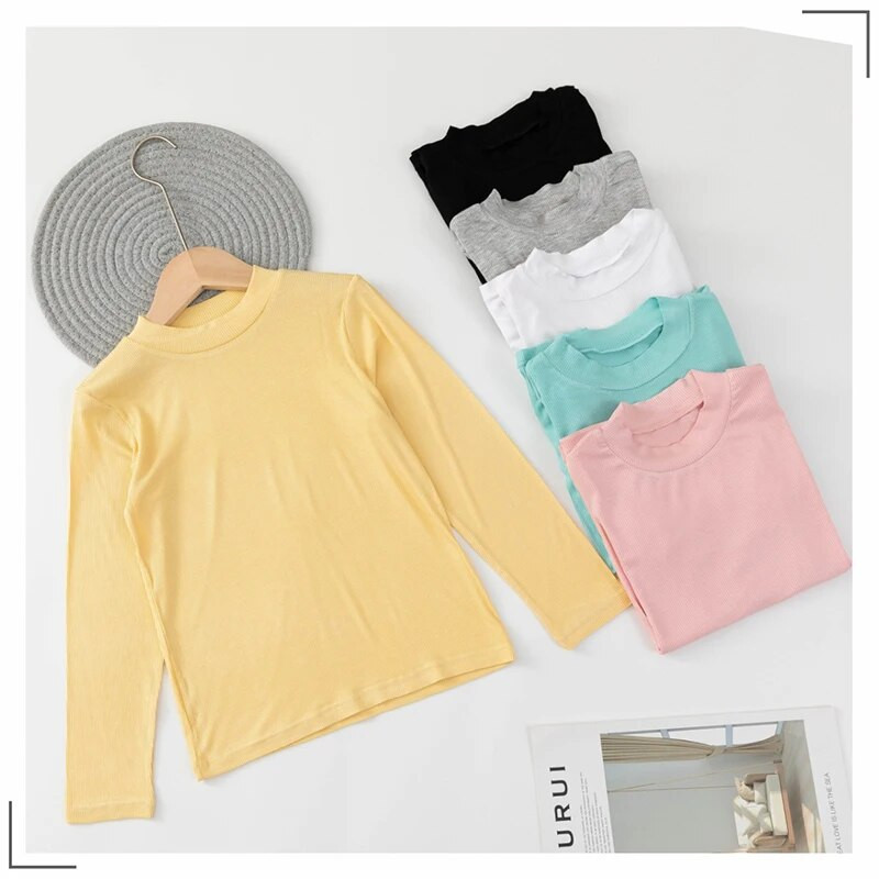 Rudens pavasara kokvilnas bērnu T-krekls Meiteņu T-krekli Garām piedurknēm Balts Krekls Bērnu Topi Zīdaiņu Apģērbi Vienkrāsains krekls