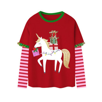 DXTON Ανοιξιάτικο φθινόπωρο παιδικό μπλουζάκι για κορίτσια Βαμβακερά καθημερινά μακρυμάνικα μπλουζάκια για παιδιά Κόκκινα χριστουγεννιάτικα μπλουζάκια για κορίτσια 2024 Πρωτοχρονιάτικα ρούχα