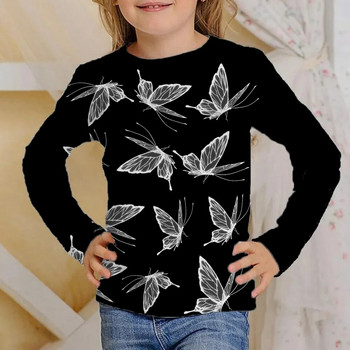 Ρούχα για κορίτσια από 4 έως 12 ετών Butterfly Glows μαύρα μακρυμάνικα μπλουζάκια Παιδικά 2023 Fashion φθινοπωρινά μπλουζάκια για παιδιά