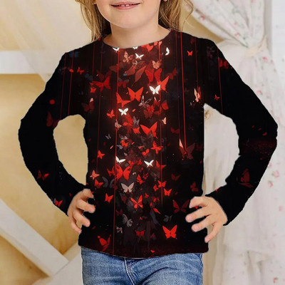Odjeća Djevojčice od 4 do 12 godina Sjajni leptiri Crne majice dugih rukava Dječje modne jesenske majice 2023. za djecu Majice kratkih rukava