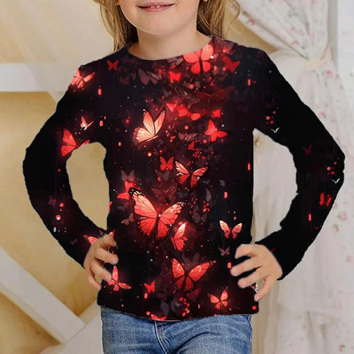 Odjeća Djevojčice od 4 do 12 godina Sjajni leptiri Crne majice dugih rukava Dječje modne jesenske majice 2023. za djecu Majice kratkih rukava