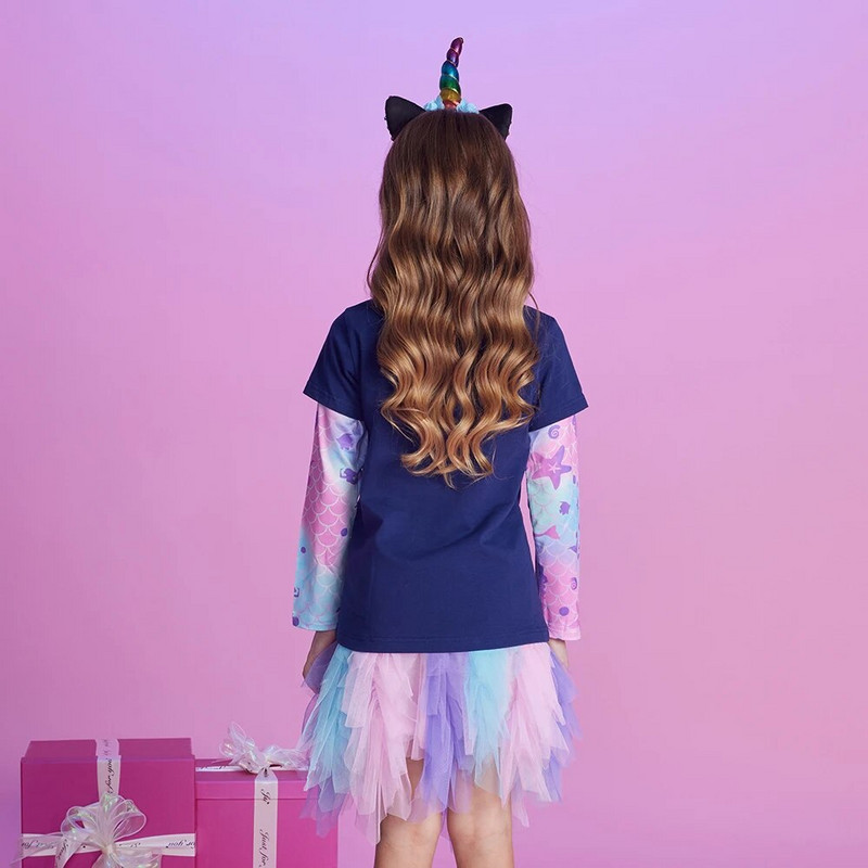 DXTON Proljetne jesenske majice kratkih rukava za djevojčice, dječje majice s printom, dječje majice s motivom sirene, pamučne majice za malu djecu 3-8 godina