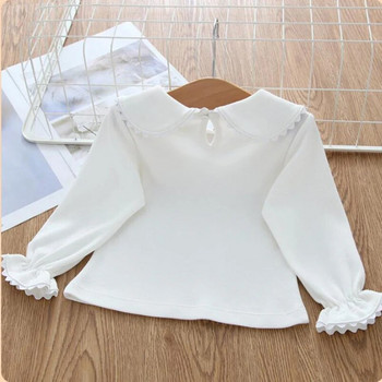 Λευκό πουκάμισο με δαντέλα για νεογέννητα κοριτσάκια με στρογγυλό γιακά μακρυμάνικο πουλόβερ Άνοιξη φθινόπωρο νήπιο κοριτσίστικο κάτω πουκάμισο παιδικό ύφασμα