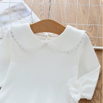 Бяла дантелена риза за новородени момичета, пуловери с дълъг ръкав, кръгла яка, пролет, есен, долна риза за малки момичета, детски плат