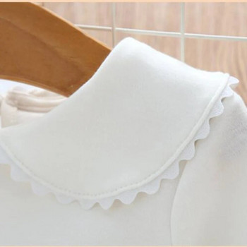 Λευκό πουκάμισο με δαντέλα για νεογέννητα κοριτσάκια με στρογγυλό γιακά μακρυμάνικο πουλόβερ Άνοιξη φθινόπωρο νήπιο κοριτσίστικο κάτω πουκάμισο παιδικό ύφασμα