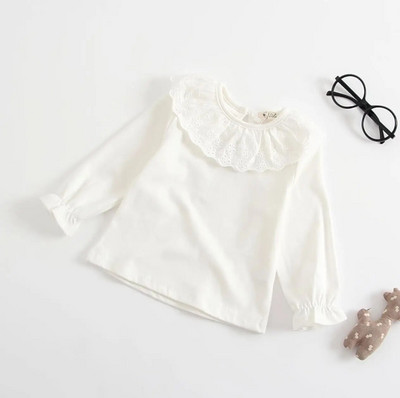 Balts mežģīņu krekls jaundzimušām meitenēm apaļa apkakle ar garām piedurknēm džemperi pavasara rudens mazuļu meiteņu apakškrekls bērnu audums