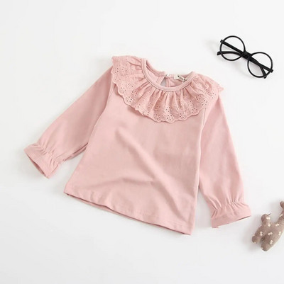 Balts mežģīņu krekls jaundzimušām meitenēm apaļa apkakle ar garām piedurknēm džemperi pavasara rudens mazuļu meiteņu apakškrekls bērnu audums