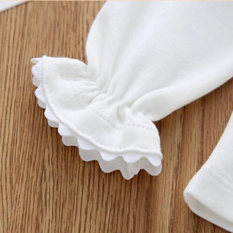 Balts mežģīņu krekls jaundzimušām meitenēm apaļa apkakle ar garām piedurknēm džemperi pavasara rudens mazuļu meiteņu apakškrekls bērnu audums