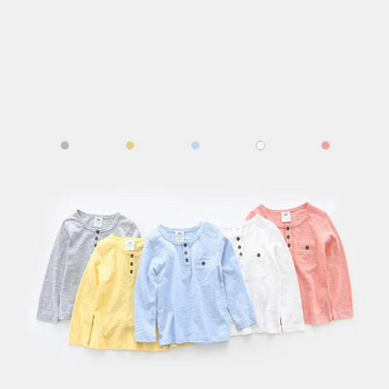 2023 Лято Ново 2-8 9 10 години Бебешки детски дрехи Едноцветен мек памучен пуловер с дълъг ръкав Основна тениска за деца Момчета